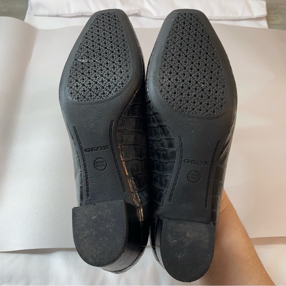 Geox Respira Pumps Womens Black Croc Embossed Leather Square Toe Heels Good‎ - Picture 10 of 10